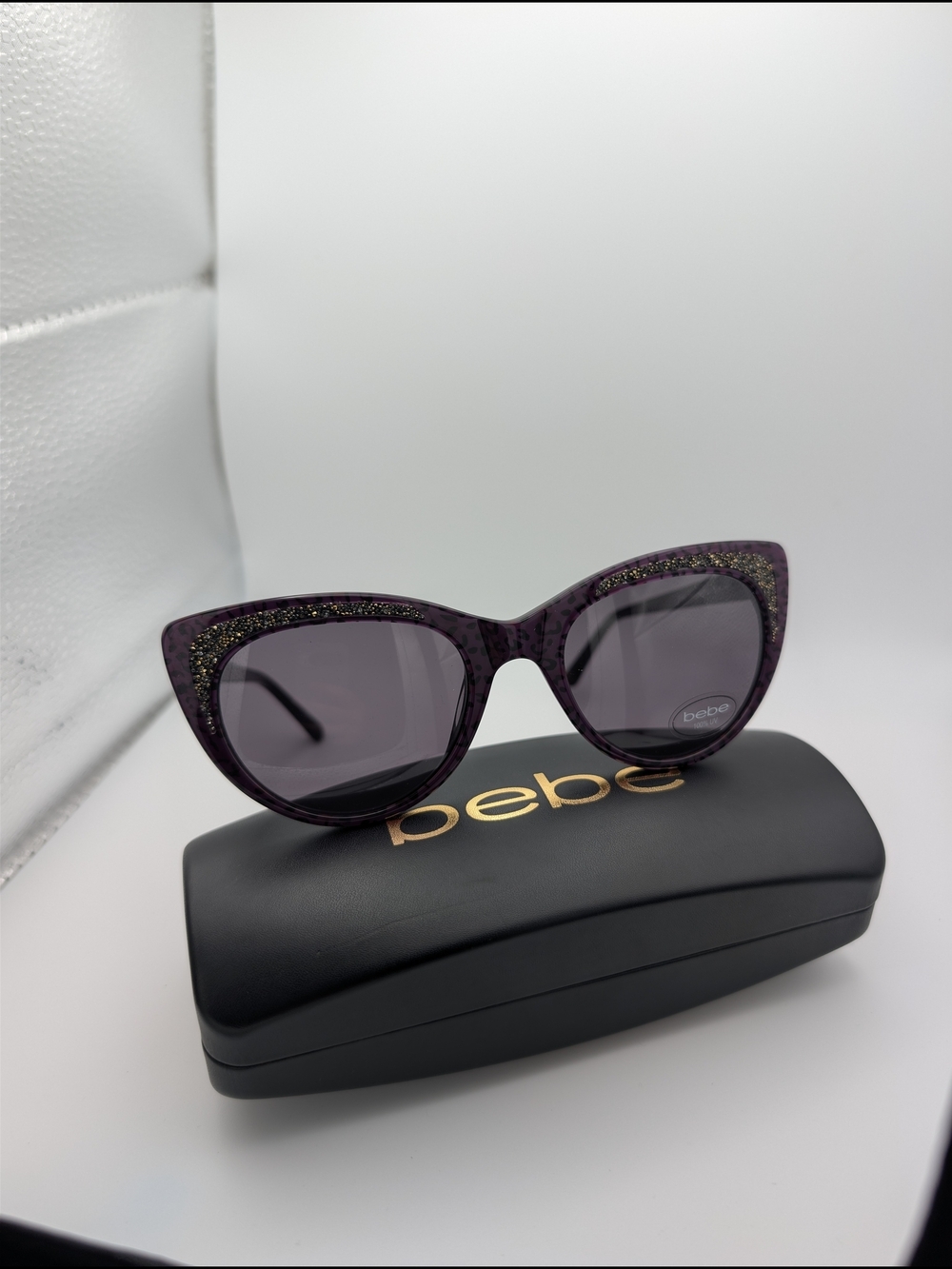 Bebe BB7242 Plum Animal Print Cat Eye Sunglasses NWT with Hard Case